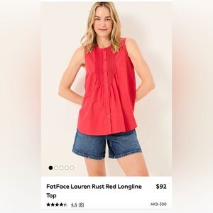 Fat Face Lauren Rust Red Longline Top size 8 NWT